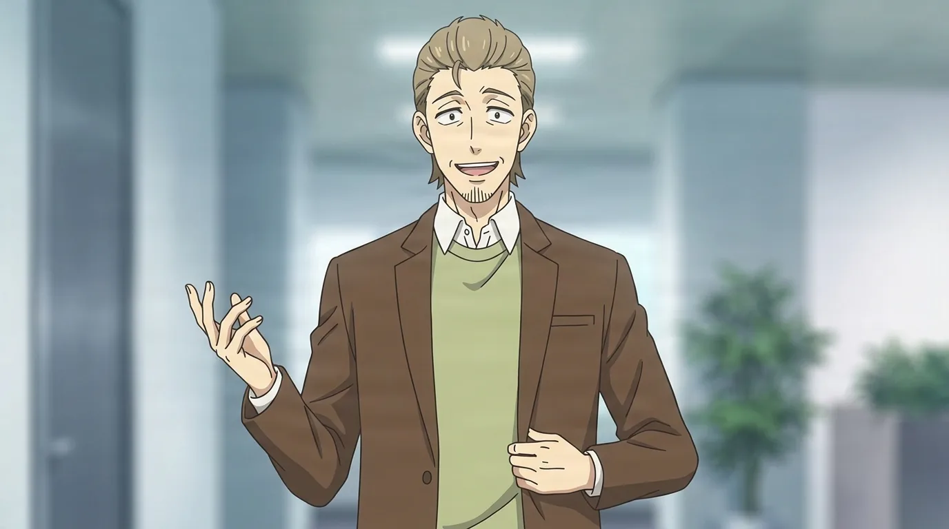 Dominic from Spy X Family in a close-framed cel-shaded anime scene with a detailed environment