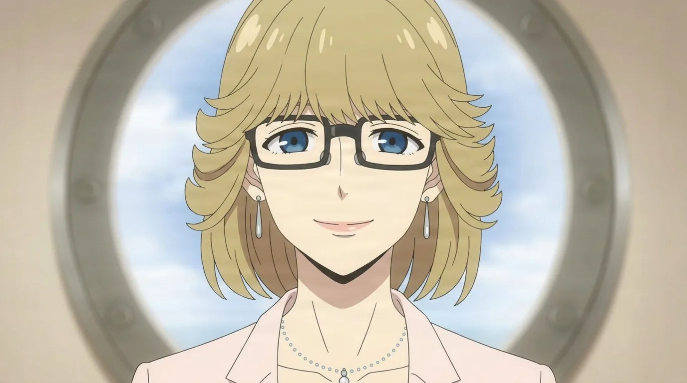 Olka Gretcher from Spy X Family in a close-framed cel-shaded anime scene with a detailed environment