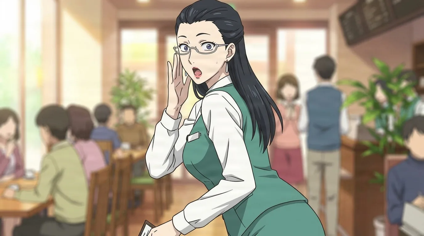 Sharon from Spy X Family in a close-framed cel-shaded anime scene with a detailed environment