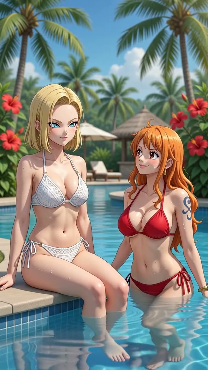 Android 18 and Nami at the Pool