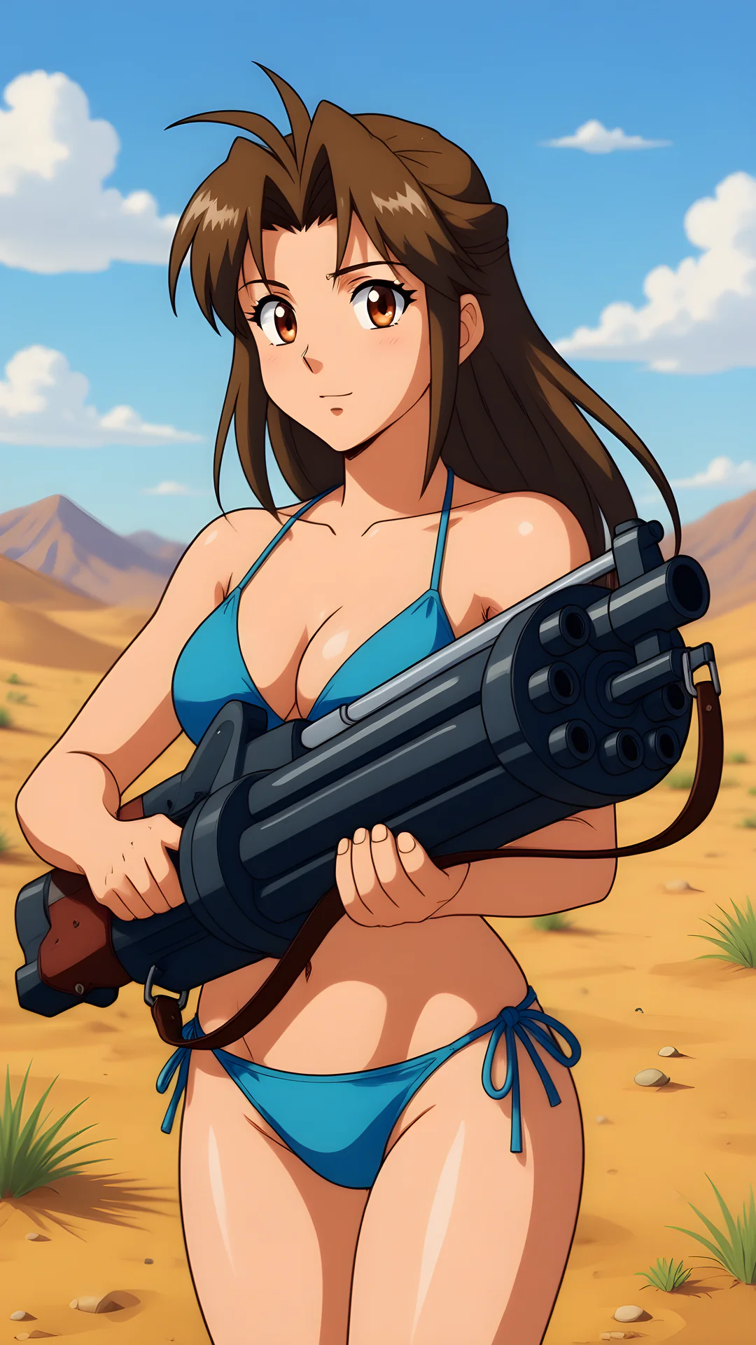 Anime-style AI Art from Daddy Jim Headquarters showing young woman in vivid desert landscape with dramatic contrast